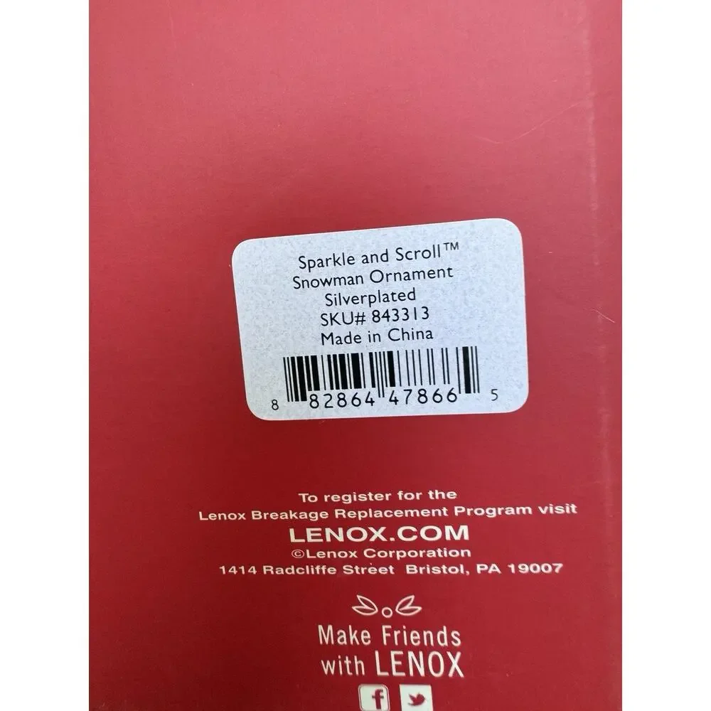 Lenox Sparkle And Scroll SILVERPLATED JEWELED Snowman Ornament MIB -S1T